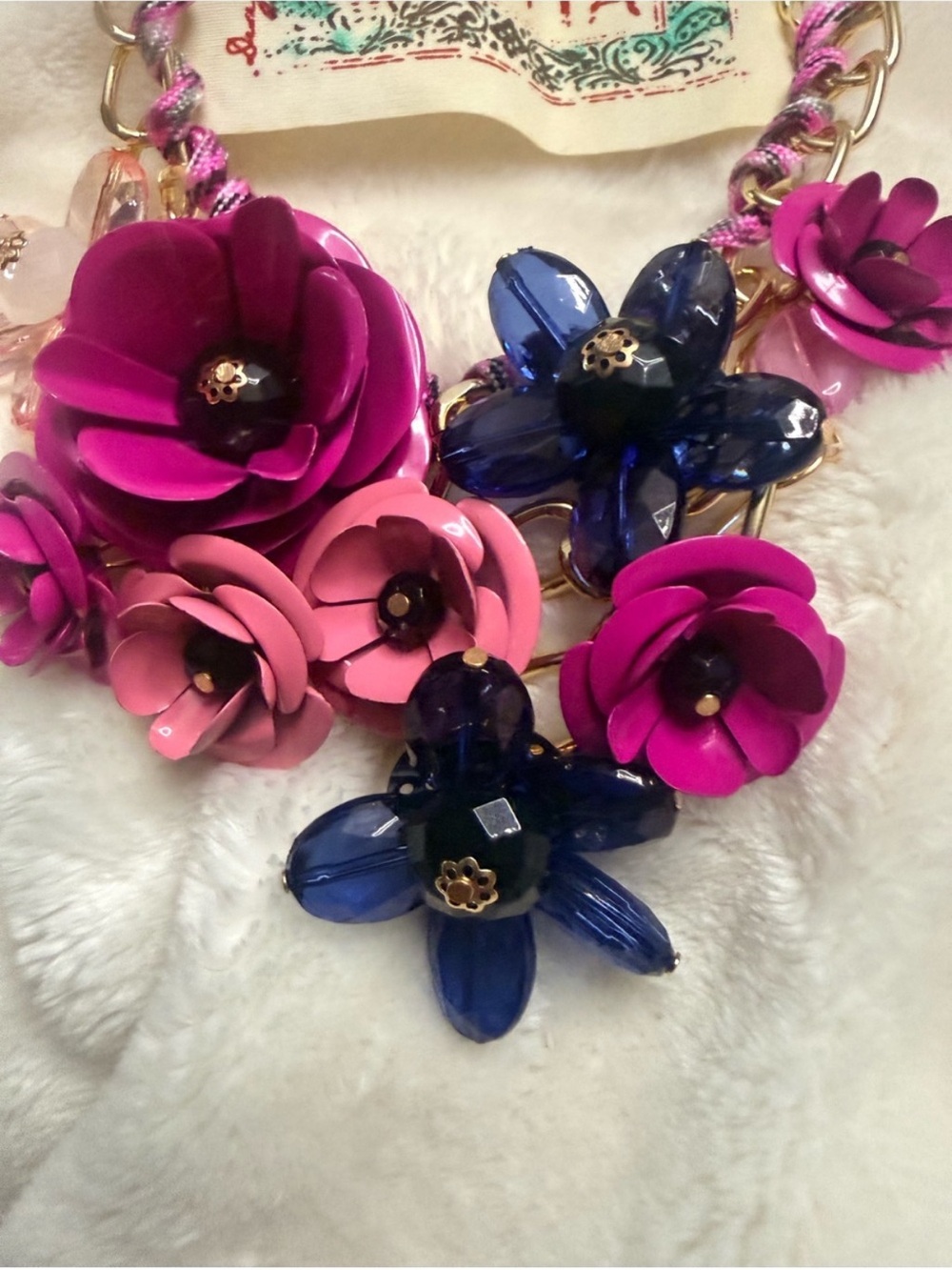 Aratta Pink, Fuchsia & Navy Floral Statement Necklace - Picture 2 of 7